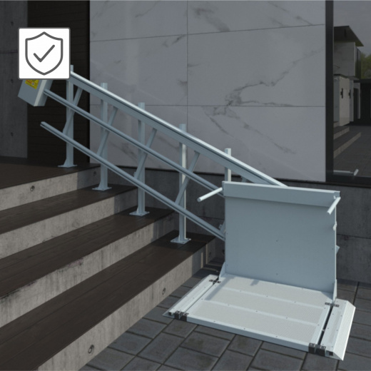 Наклонный подъемник для инвалидов по ТУ НПМ-01, с столбов для крепления, с ловителем до 9 метров